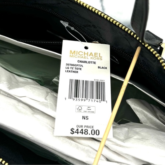 Michael Kors Large Charlotte TZ Tote Bag Black/Gold - Picture 11 of 11